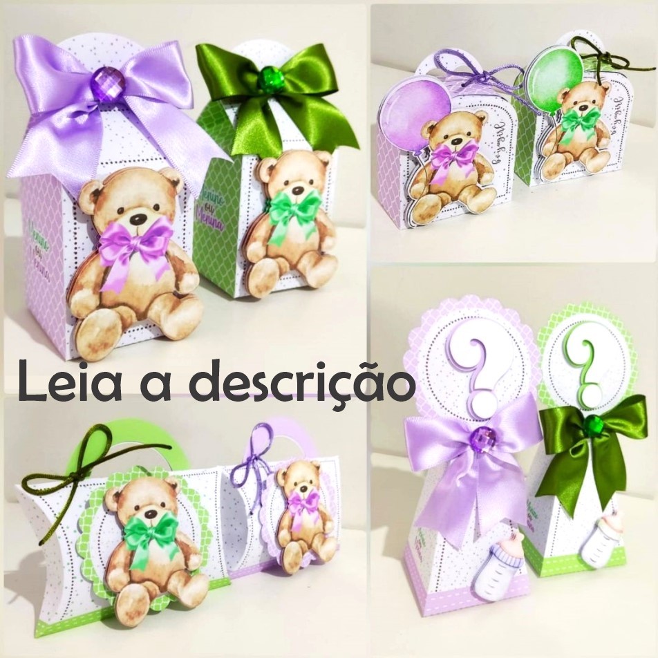 Kit PEGUE E MONTE Caixa Personalizadas | festa Ursinho Verde | Chá Revelação Com ou Sem Aplique I personalizados
