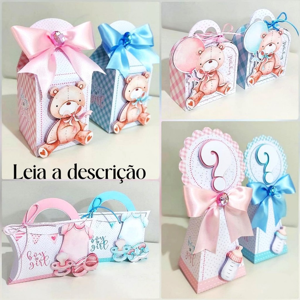 Kit  PEGUE E MONTE Caixa Personalizadas | festa Ursinho | Chá Revelação Com ou Sem Aplique I personalizados