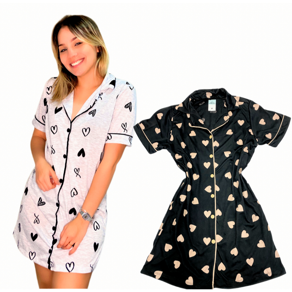 Kit 2 Camisola Americana Com Botões Amamentação Maternidade Pós Parto  Abertura Frontal Malha Verão em Oferta na Shopee