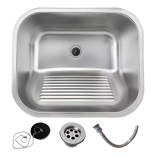Tanque Inox Lavanderia 45x45 Escovado Completo Com Válvula Brinovar em Oferta na Shopee