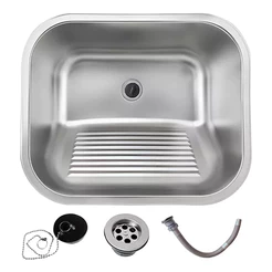 Tanque Inox Lavanderia 45x45 Escovado Completo Com Válvula Brinovar