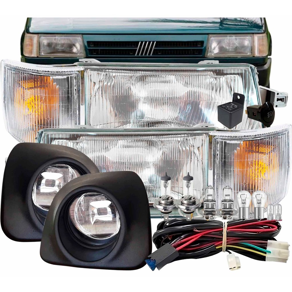 Farol Uno 91 92 93 94 95 96 97 98 99 2000 A 2003 E Milha Orgus Vidro Seta Cristal Lâmpadas Halógenas
