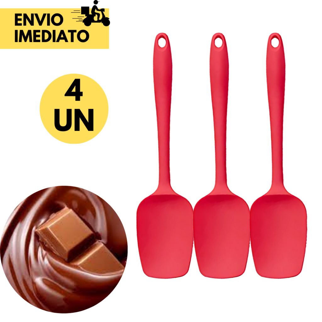 kit 4 Espátula de Silicone Cozinha Vermelha Vai ao Fogo não Risca Panela Antiaderente Utensílio de Cozinha Bolos Massas