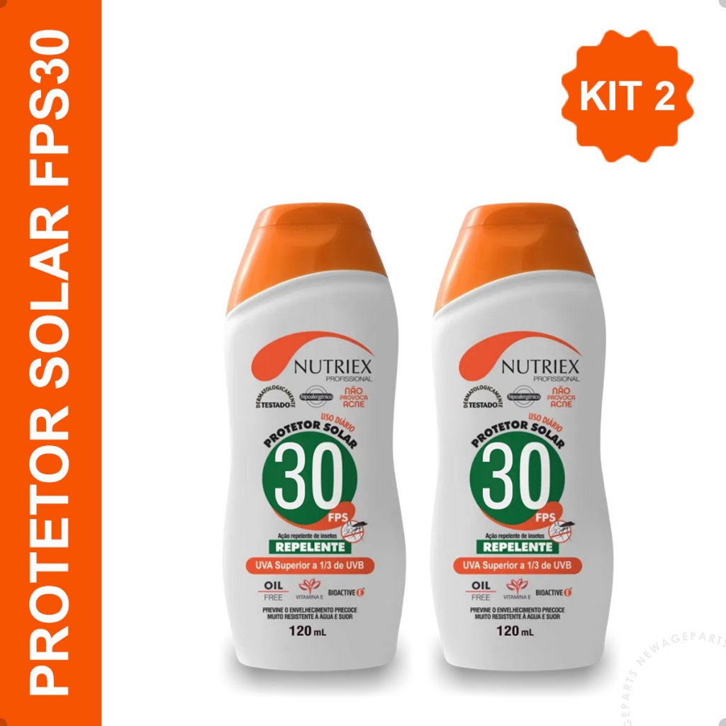 Kit 2 Protetor Solar FPS 30 Profissional Nutriex 120ml Com Repelente