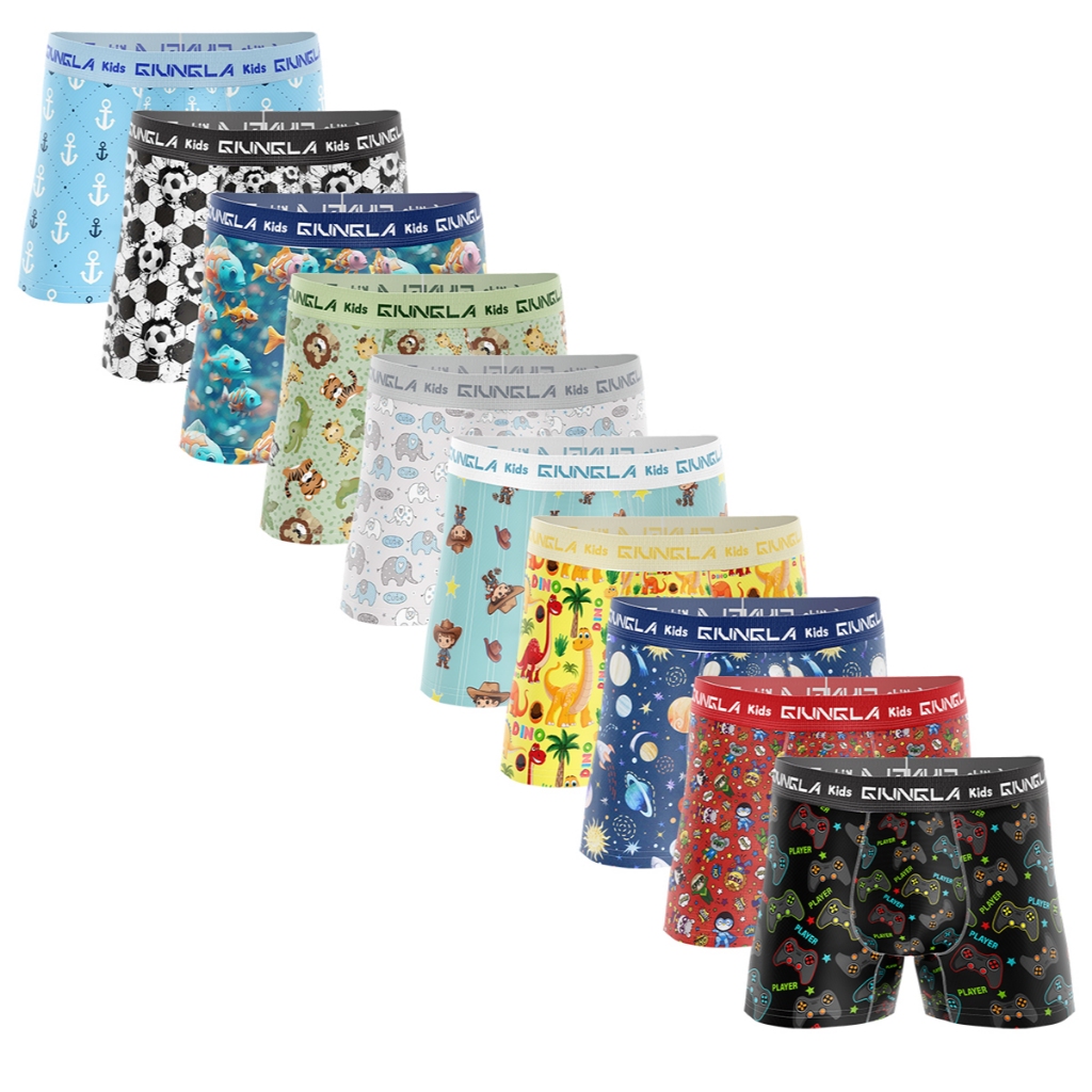 Kit 10 Cuecas Box Infantil Microfibra Giungla Original Cueca Boxer para Crianças Estampada