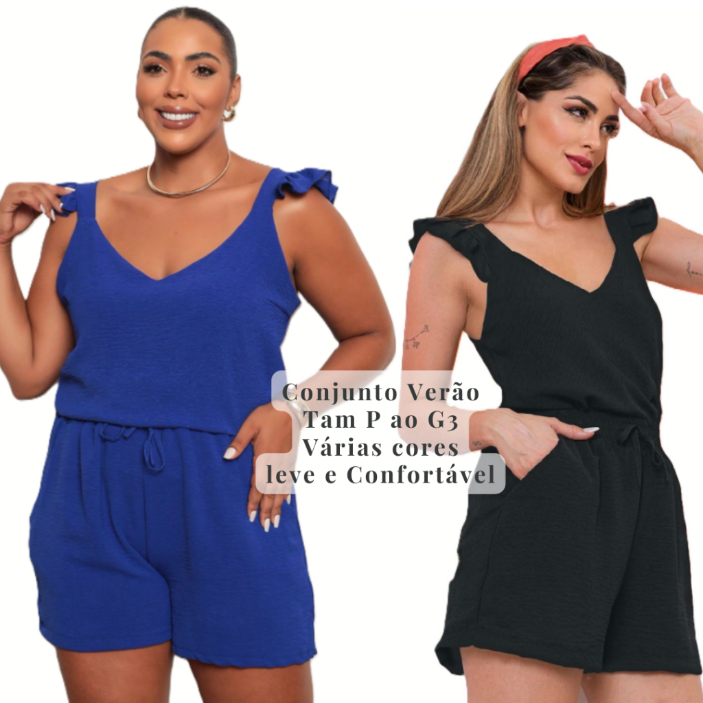 Conjunto Verão Regata e short confortável Tamanho P ao G3 Plus size Casual