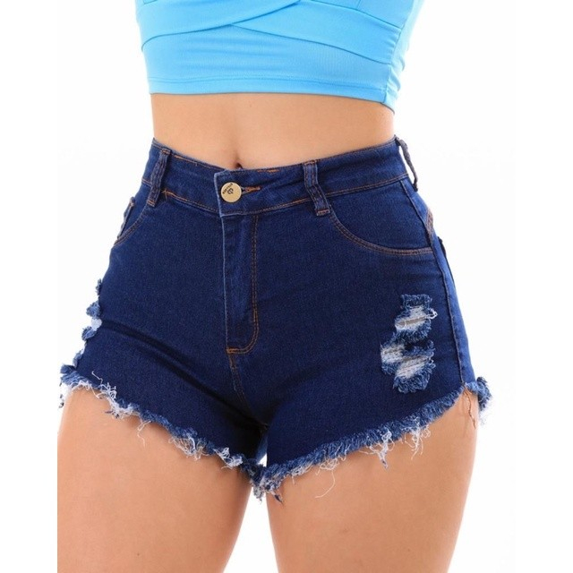 Shorts Jeans Bermuda Feminina Cintura Alta Cós Alto Destroyed Desfiado Blogueira em Oferta na Shopee