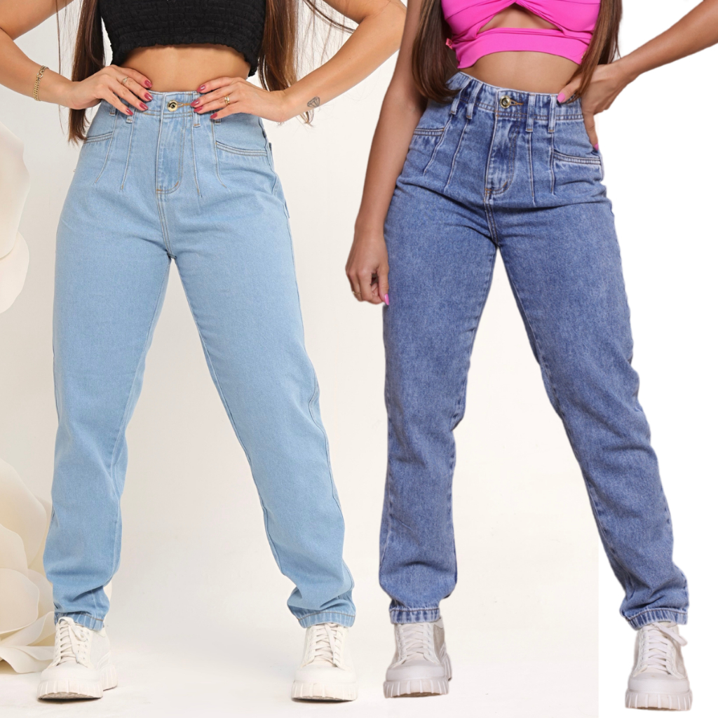 Calça Mom Boyfrend 100% Luxo Feminina Empina Bumbum Cintura Alta Cós Alto Pinças Modelador...