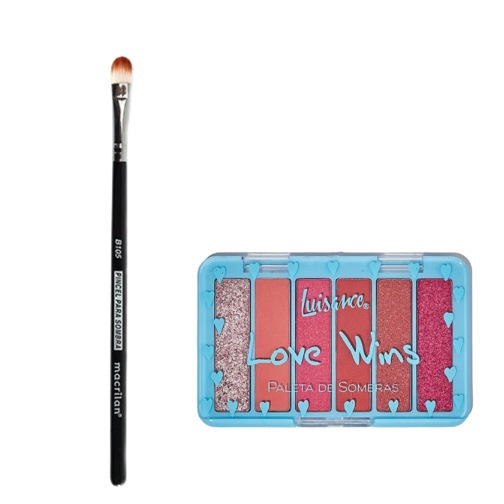 Paleta De Sombras Love Wins - Luisance - L2082 +Pincel Profissional Para Sombra Linha B - Macrilan - B105