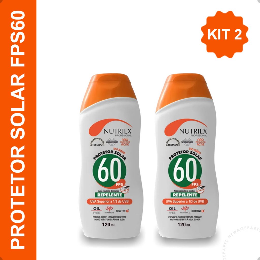Kit 2 Protetor Solar FPS 60 Profissional Nutriex 120ml Com Repelente