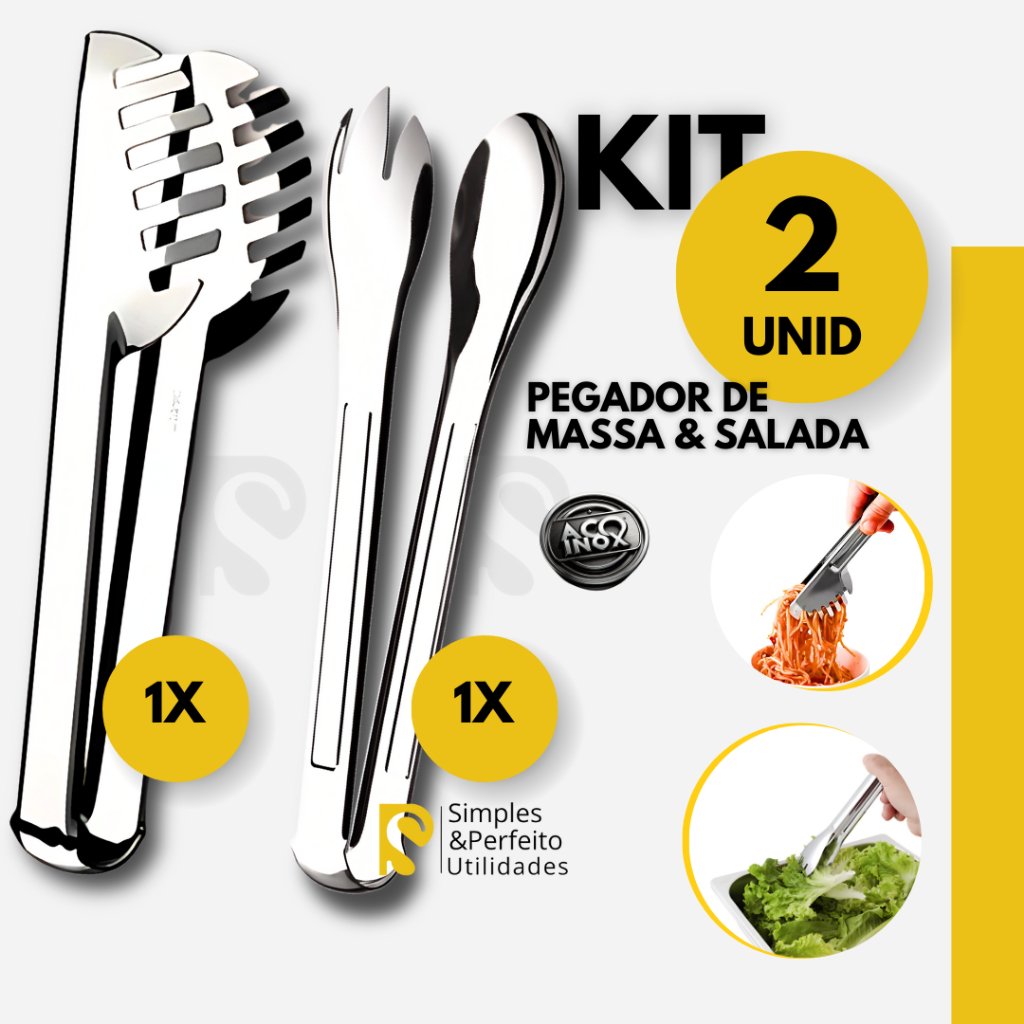 Kit 2 - Pegador de Massa e Salada Aço Inox para Servir Macarrão Cozinha Restaurante e Buffet