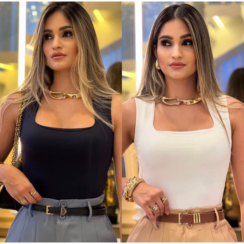 Kit 2 Body Quadrado Decote Regata Blusinha Suplex Premium Feminino Blusa em Oferta na Shopee