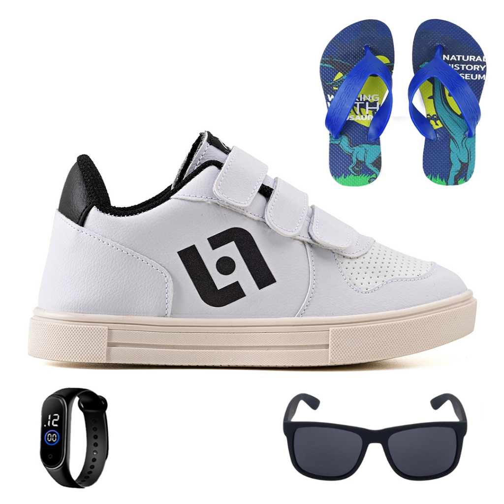 Tenis Infantil Casual Escolar Meninos Street Calce Facil + Chinelo + Oculos + Relogio em Oferta na Shopee