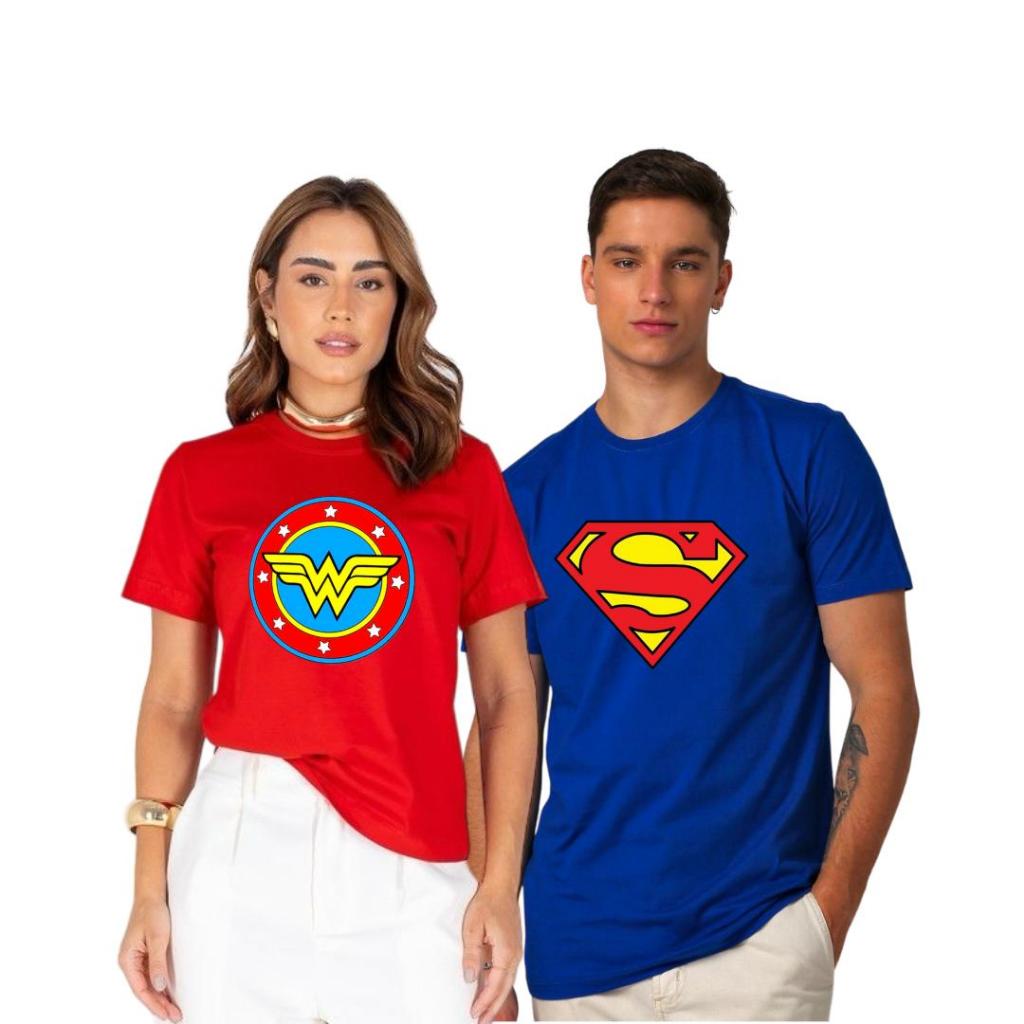 Kit Casal Crush Camiseta Casalzinho Super Herói Super Man E Mulher Maravilha Envio Rápido