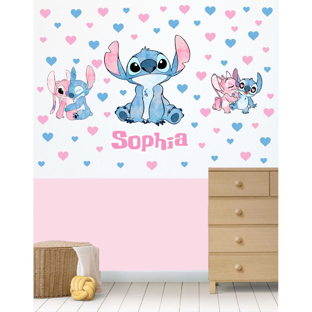 Kit Adesivo de Parede Stitch rosa e azul - Papel de Parede Quarto de Menina - Adesivo de Parede Infantil Stitch em Oferta na Shopee