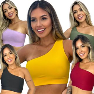 Kit com 5 Top Cropped Feminino Regata Um Ombro Só Suplex Neutro em Oferta na Shopee