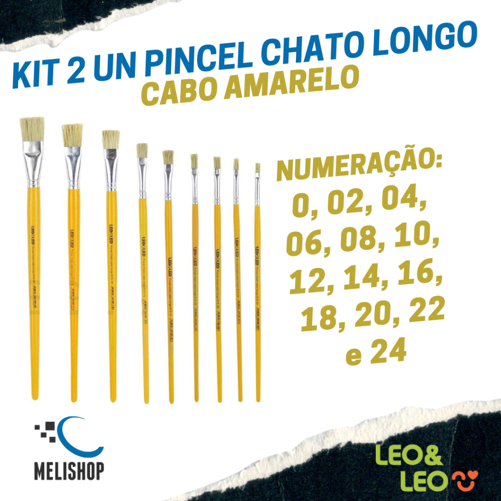 Kit 2 Pincéis Chato Longo 0 02 04 06 08 10 12 14 16 18 20 22 24 Escolar Artesanato Leo e Leo em Oferta na Shopee