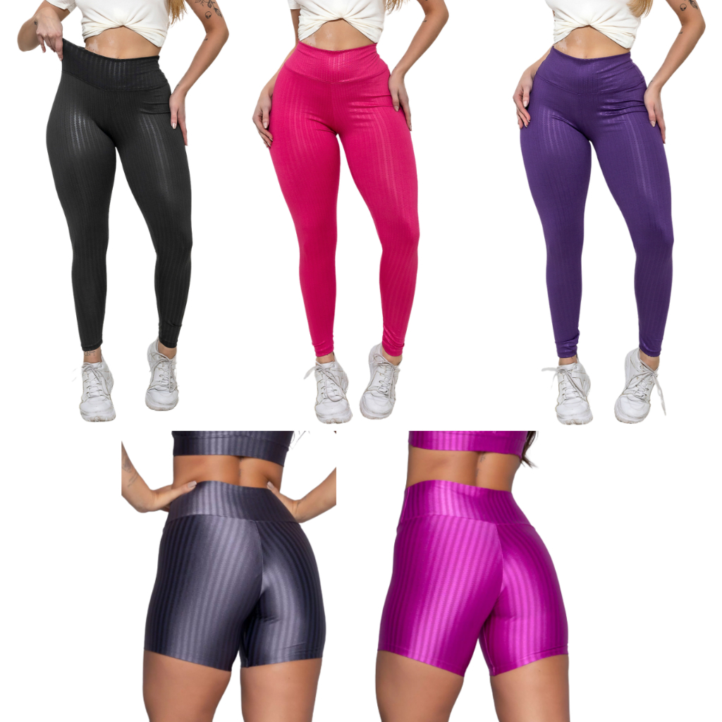 Kit 5 legging treino - Calça Legging Modelo Cintura Alta 3D + Shorts Modelo 3D Cintura Alta Academia