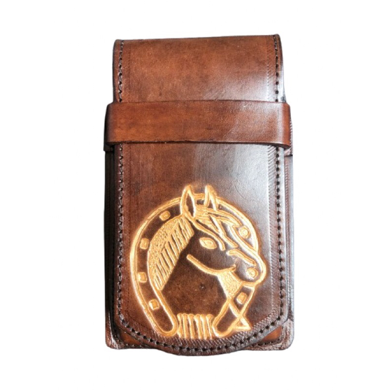 Capa de Celular Couro legítimo Cavalo Entalhado Country Proteção