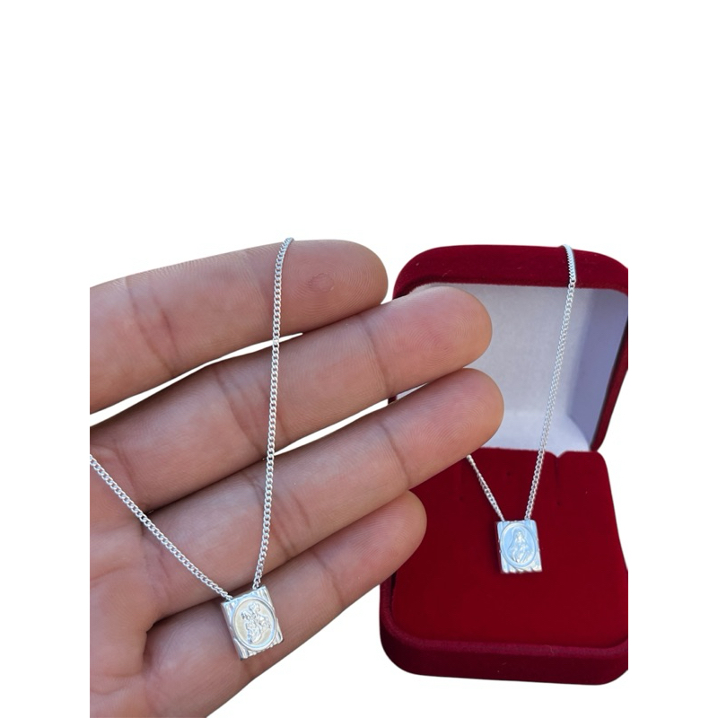 Escapulário Masculino giratório 70 cm São Jorge e nossa senhora do Carmo prata pura 925 legítima + caixinha de veludo