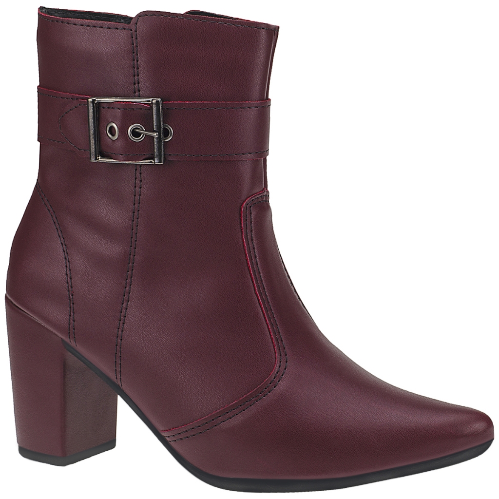 Bota Feminina com Zíper Cano Curto Bico Fino Lateral Salto com Acessório Fivela 205