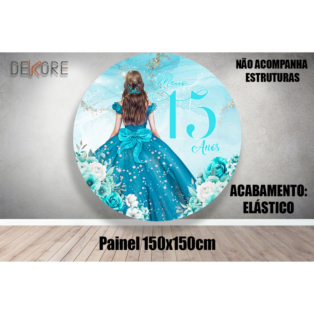 Painel 15 Anos Turquesa com Elástico em Oferta na Shopee