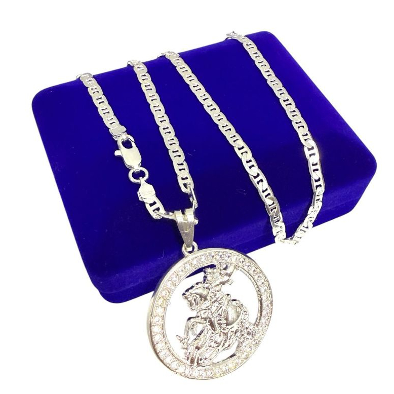 Cordão Piastrine 4 mm Prata legitima 925 Antialérgico - 70 cm Acompanha Pingente São Jorge Cravejado em Oferta na Shopee