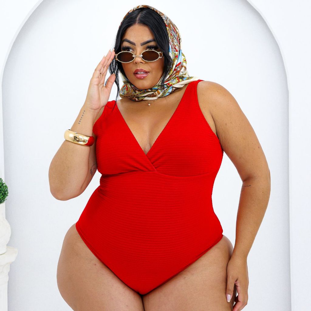 MAIÔ FEMININO CANELADO PLUS SIZE TEXTURIZADO COSTAS NADADOR ALTA COMPRESSÃO FORRADO