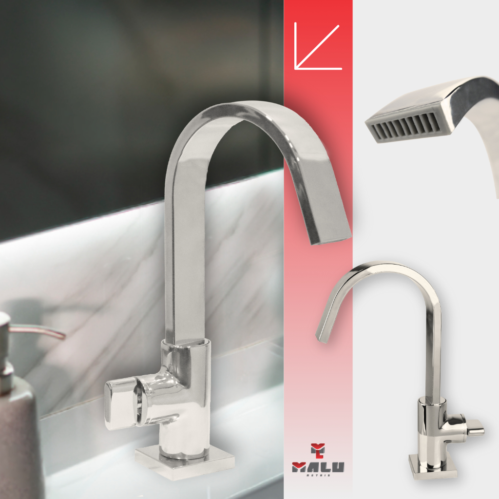 Torneira Banheiro Lavatório Luxo Slim 100% Metal Cascata 360º Robusta Bancada Pia Mesa Cromada 4102
