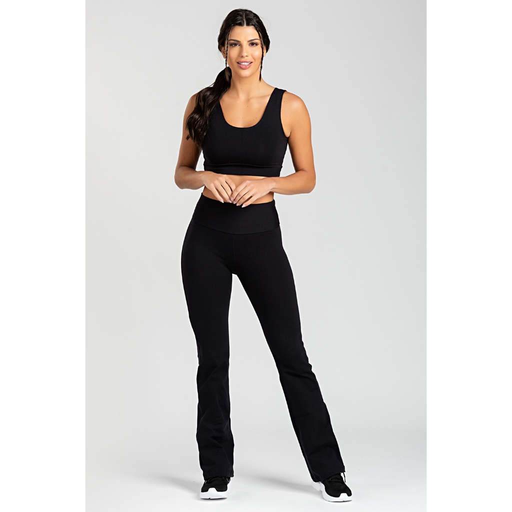 Calça Legging Bailarina Flare Boca de Sino Poliéster Moda Fitness Não Transparente Cintura Alta Plus Size Academia Dia 