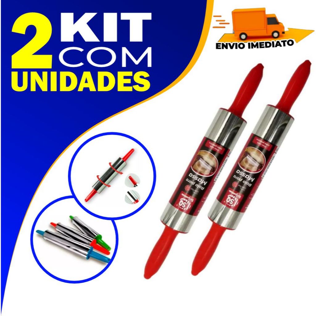 Kit 2 Rolo de Massa Pizza Pão Macarrão De Inox Giratório Leve Resistente