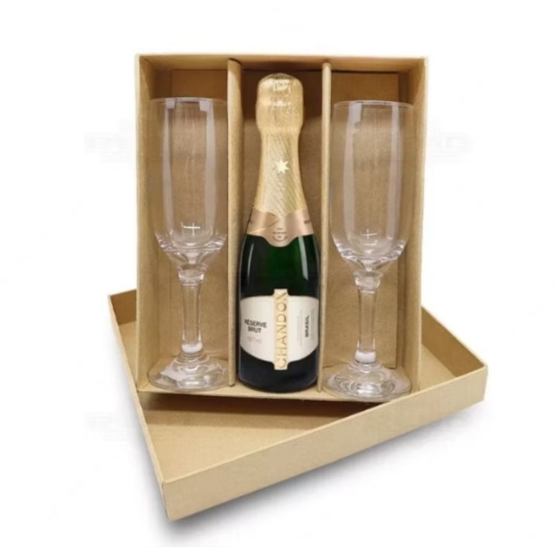 1 unidade da caixa de MDF para 1 mini chandon baby e duas taças 23 x23x8