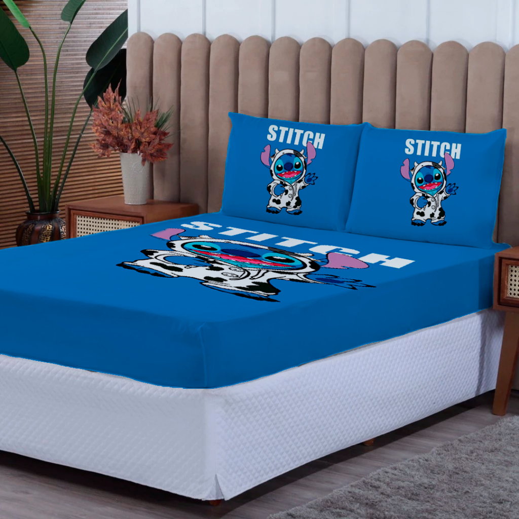 Kit lençol Casal Stitch 3 peças - Casal Solteiro Queen - kit lençol Lilo Stitch