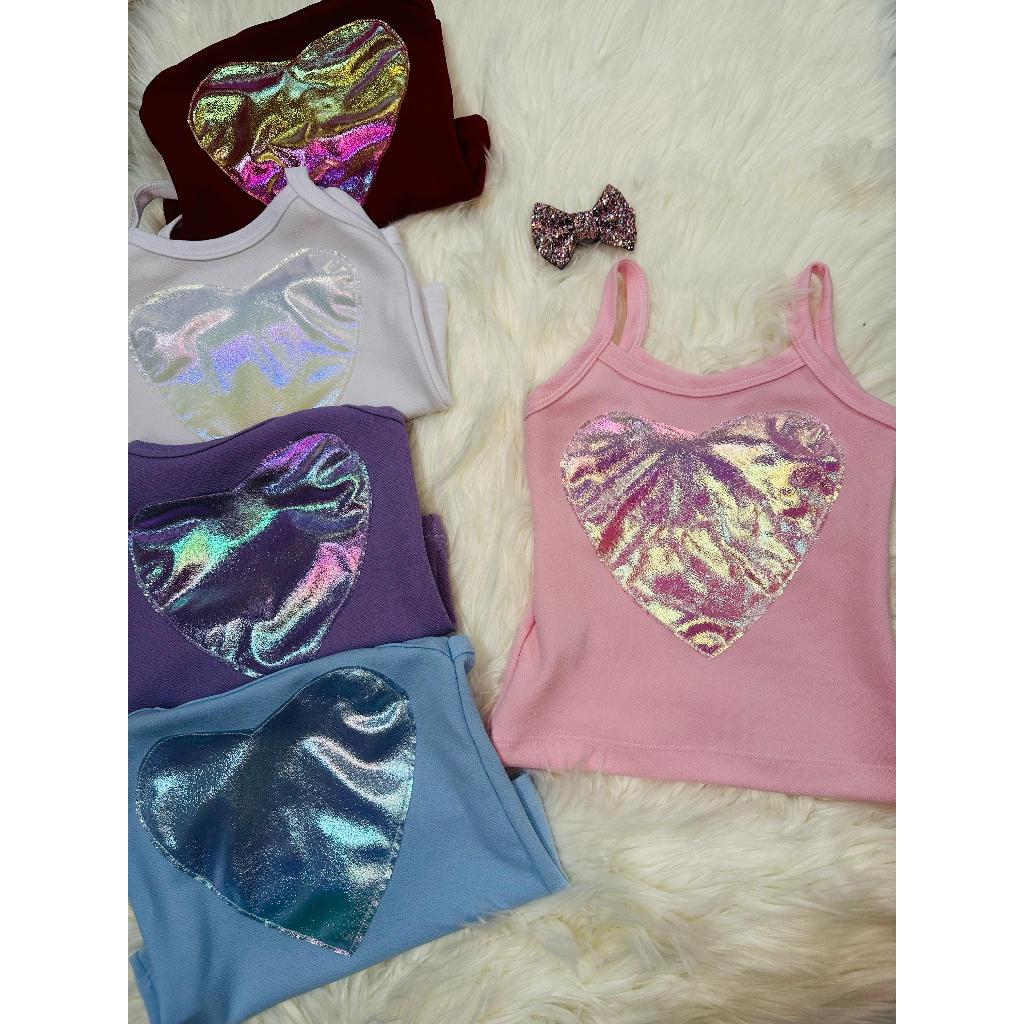 Blusa Infantil/juvenil  Regatinha com coração holográfico /moda Blogueira