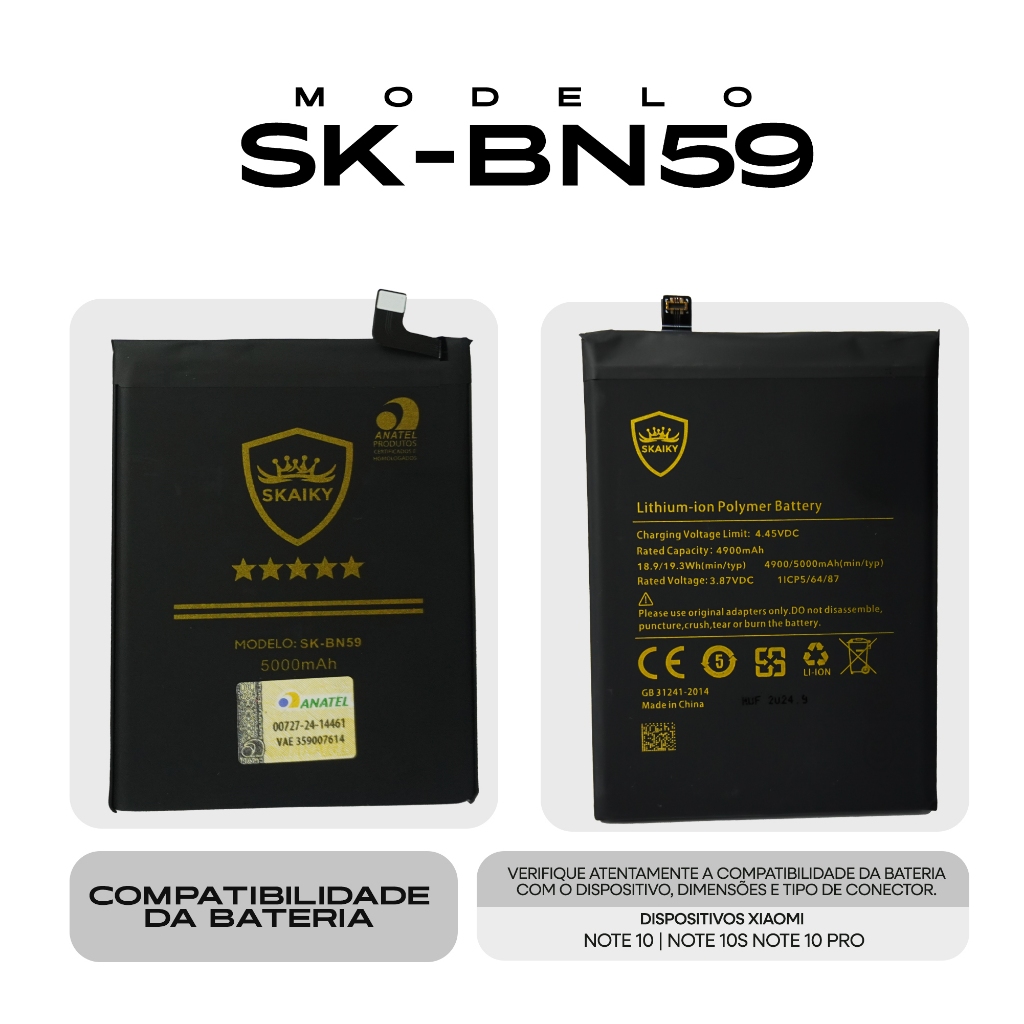 Bateria Oficial Skaiky BN59 Compativel Com XIAOMI REDMI NOTE 10 4G NOTE 10S