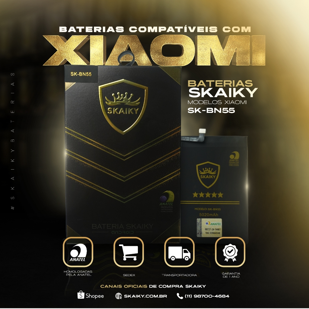 Bateria Oficial Skaiky BN55 Compativel Com XIAOMI NOTE 9S em Oferta na Shopee