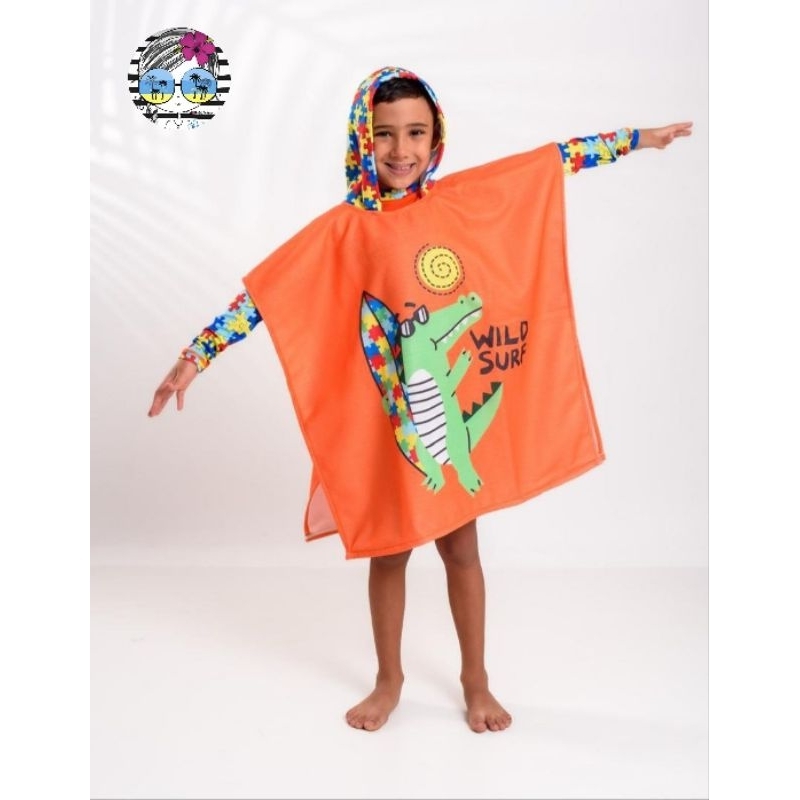 Toalha Poncho Autismo Infantil com Capuz Praia e Piscina