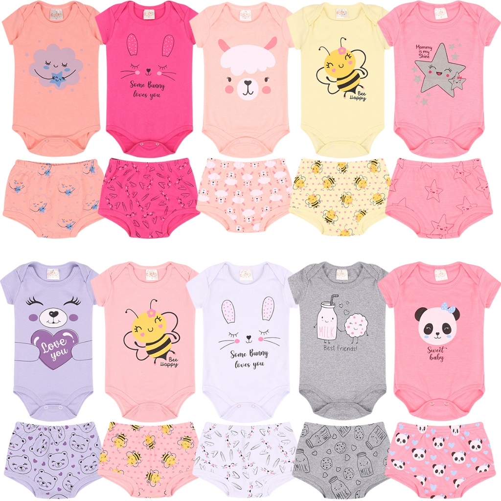 kit 10 peças body+shorts menina 5 body+5 shorts- 5 conjuntos feminino roupa infantil SORTIDO Oferta em Oferta na Shopee