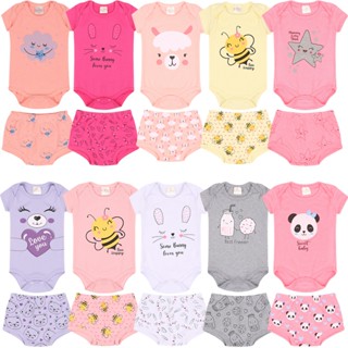 kit 10 peças body + shorts menina = 5 body + 5 shorts = 5 conjuntos feminino - roupa infantil em Oferta na Shopee