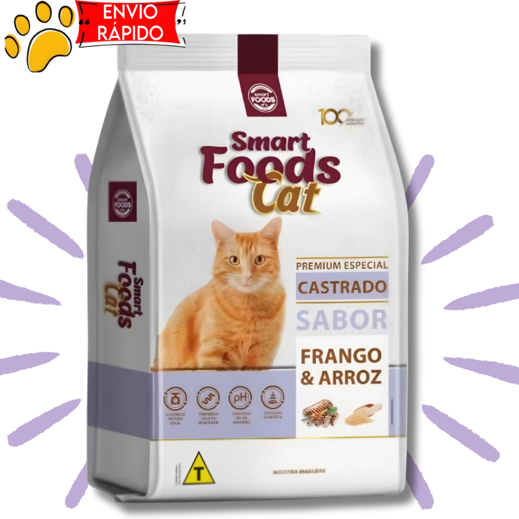 Ração smart foods cat para gatos castrados sabor frango e arroz 10.1kg em Oferta na Shopee