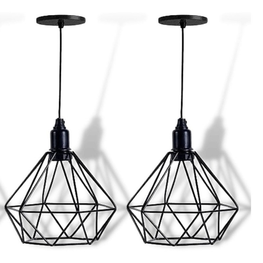 Kit 2 Pendente Lustre Luminária Aramado Diamante Preto em Oferta na Shopee