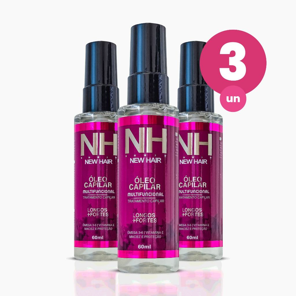 Kit 3 Óleo Multifuncional 60ml Tratamento Capilar Fios mais Longos e Fortes New Hair Belkit - Beauty