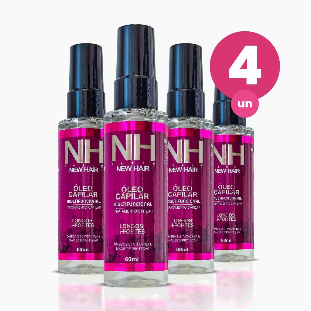 Kit 4 Óleo Multifuncional 60ml Tratamento Capilar Fios mais Longos e Fortes New Hair Belkit