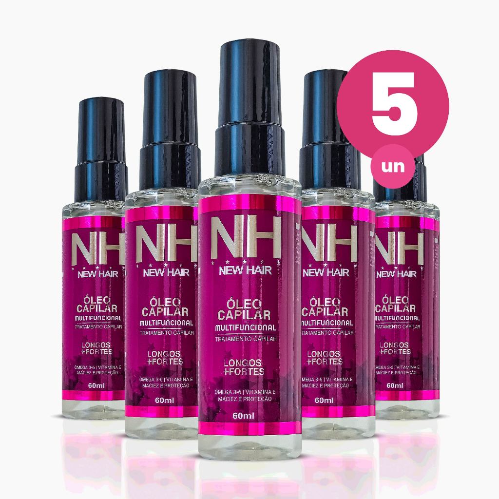 Kit 5 Óleo Multifuncional 60ml Tratamento Capilar Fios mais Longos e Fortes New Hair Belkit - Beauty