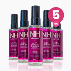 Kit 5 Óleo Multifuncional 60ml Tratamento Capilar Fios mais Longos e Fortes New Hair Belkit