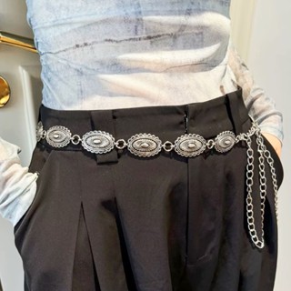 A-Cinto feminino retro prata estilo nacional esculpida decoração de flores cintura corrente carnaval em Oferta na Shopee