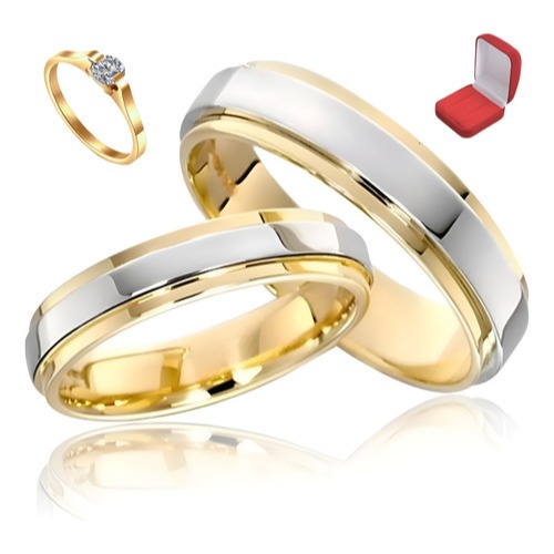 Par de Aliança Bodas de Prata Banhada a Ouro 8mm