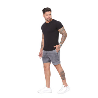 Bermuda Masculina Grafite Sarja Com Elástico Na Cintura