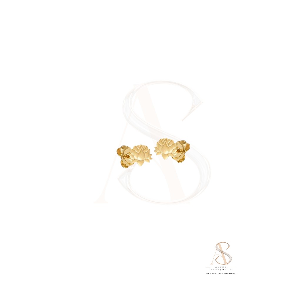 ALINE SEMIJOIAS Brinco Flor De Lótus 9x8mm Infantil SemiJoia Banhada a Ouro