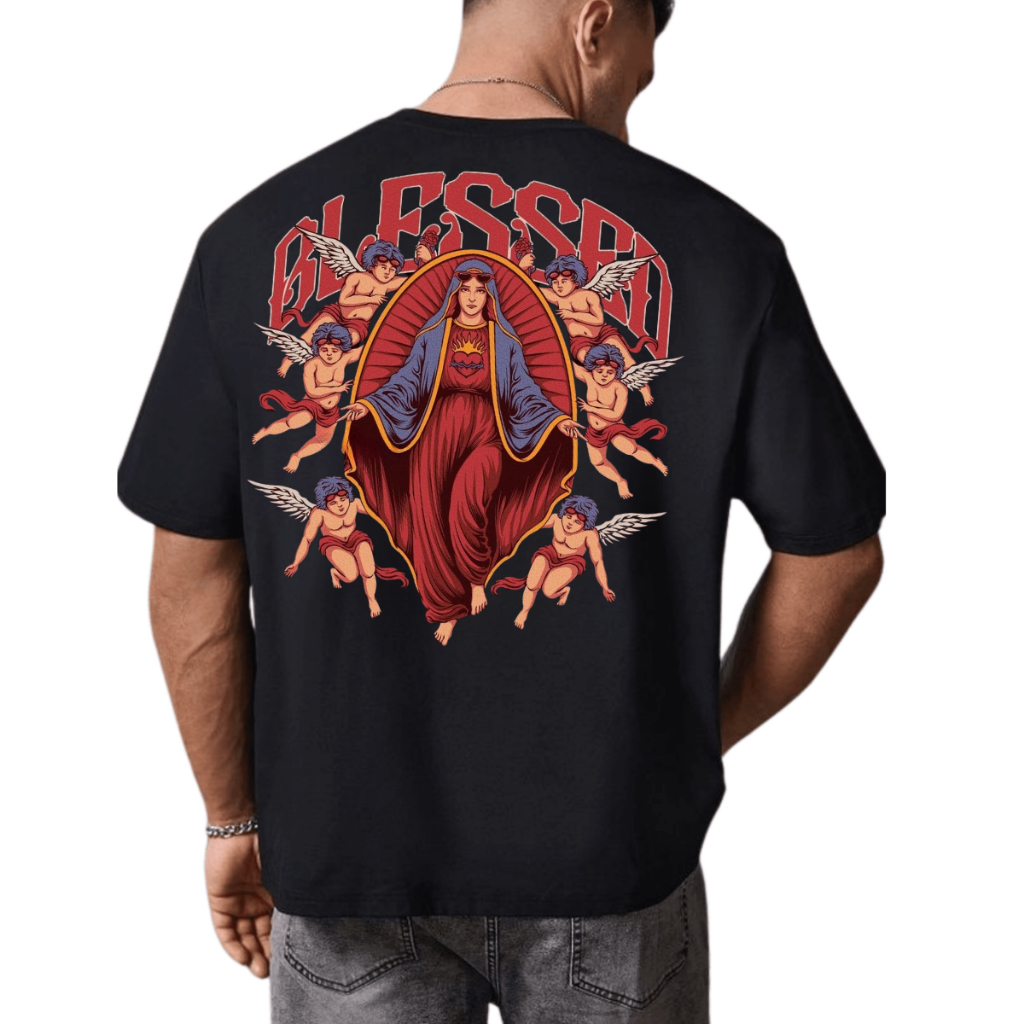 Camiseta Camisa Masculina Oversized Streetwear Blessed Estampado Tecido 100% Algodão Premium